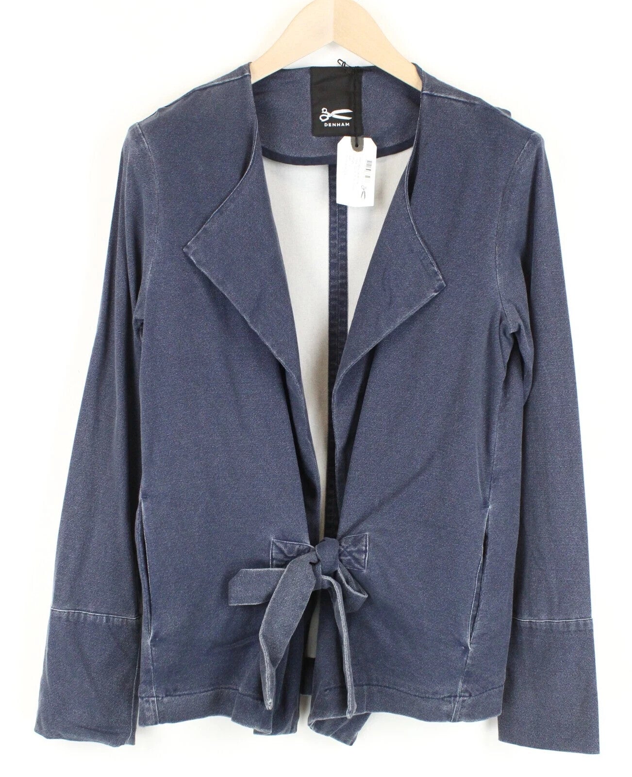 DENHAM Saint Indigo Women's Jacket S Blue Stretch Tied Lapel Long Sleeve