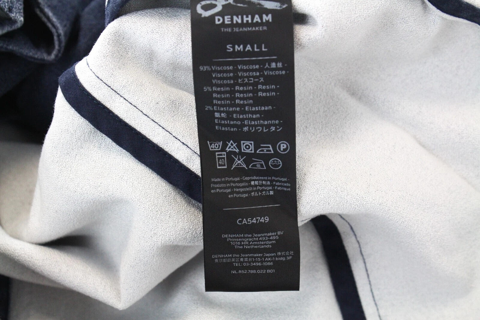 DENHAM Saint Indigo Women's Jacket S Blue Stretch Tied Lapel Long Sleeve