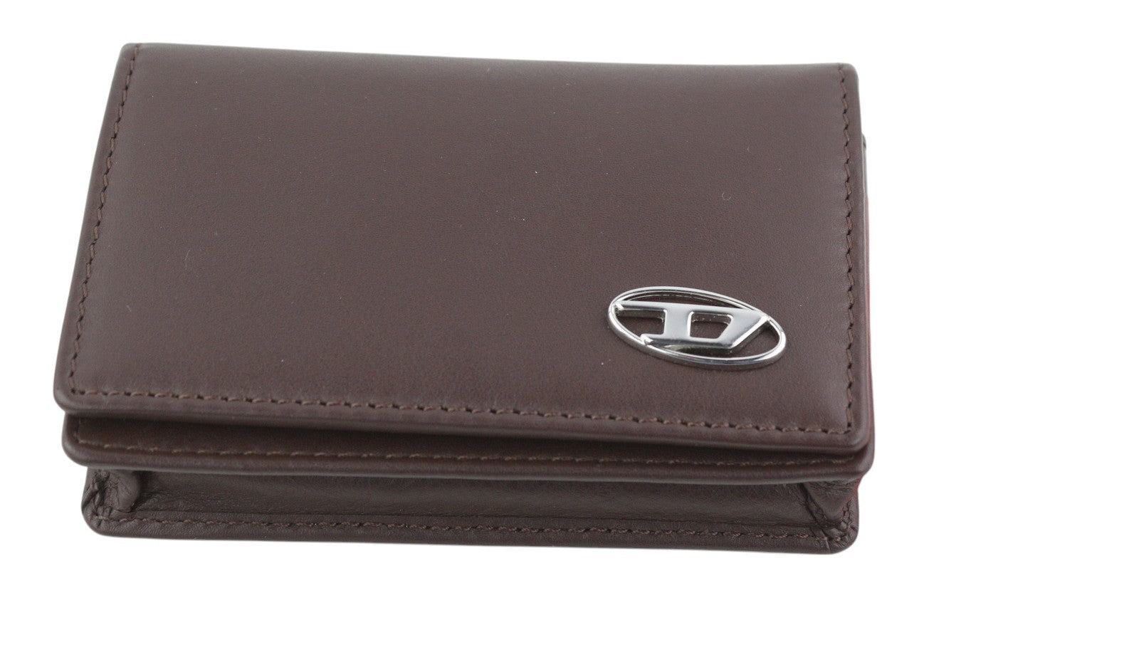 DIESEL Dukez Men Wallet OS Dark Brown Genuine Leather Silver Tone Detail Logo