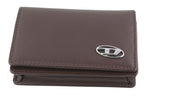 DIESEL Dukez Men Wallet OS Dark Brown Genuine Leather Silver Tone Detail Logo