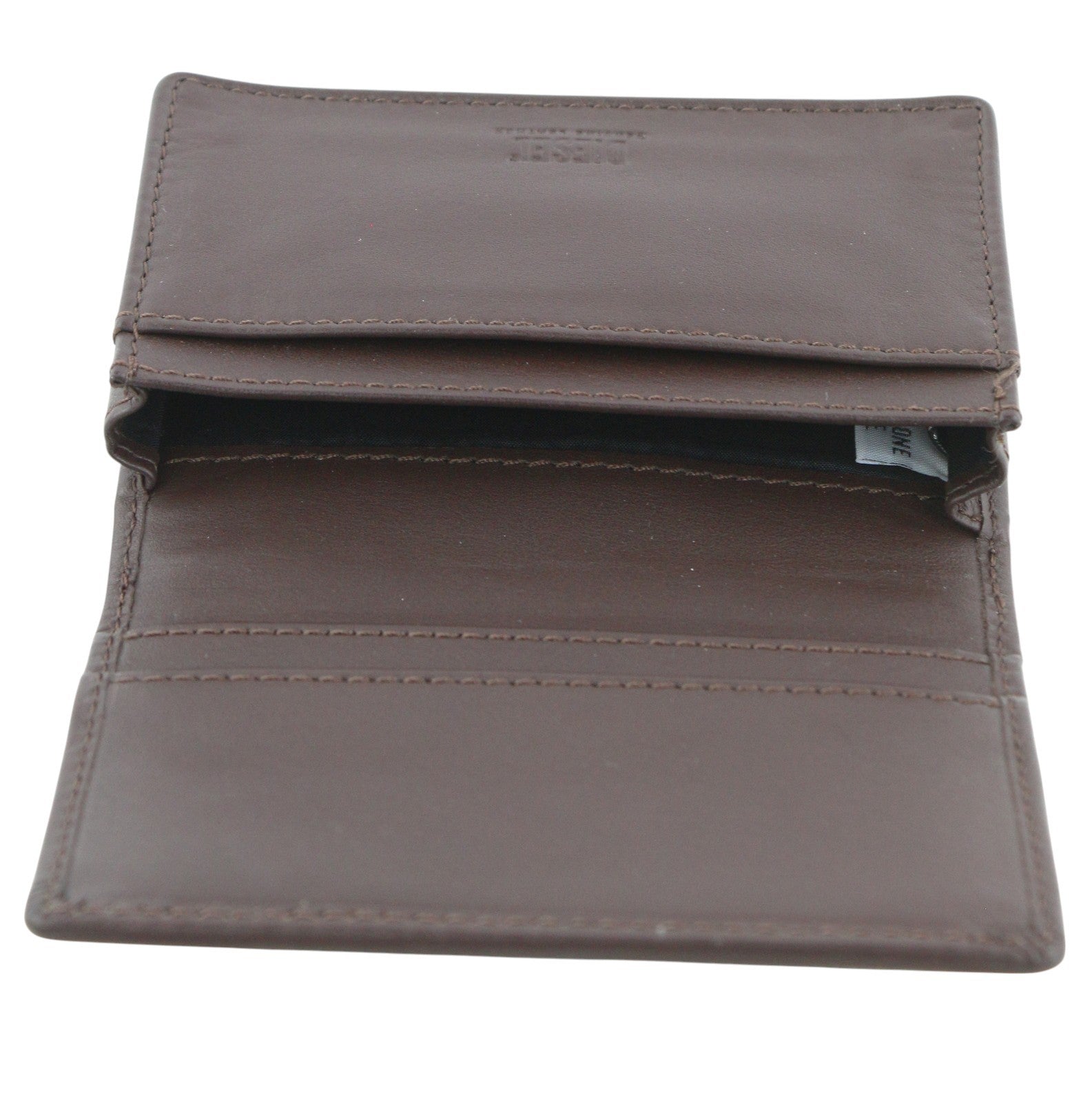 DIESEL Dukez Men Wallet OS Dark Brown Genuine Leather Silver Tone Detail Logo