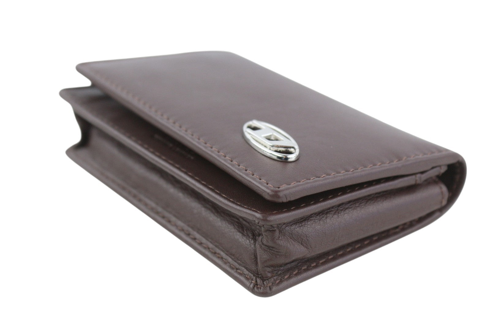 DIESEL Dukez Men Wallet OS Dark Brown Genuine Leather Silver Tone Detail Logo