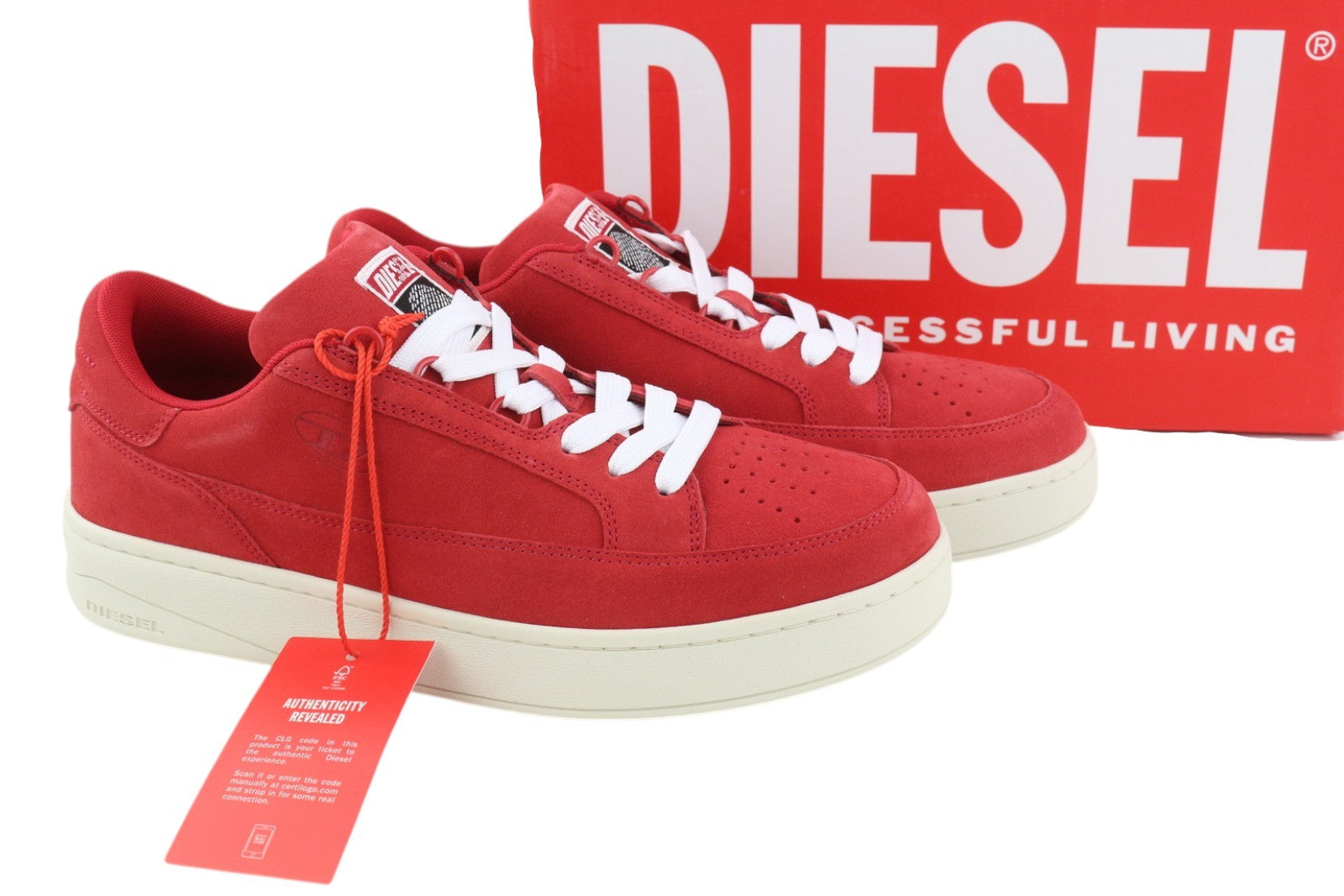 DIESEL S-Sinna Low Men Sneakers EU44 Red Leather Low Top Lace Up Logo RRP€150