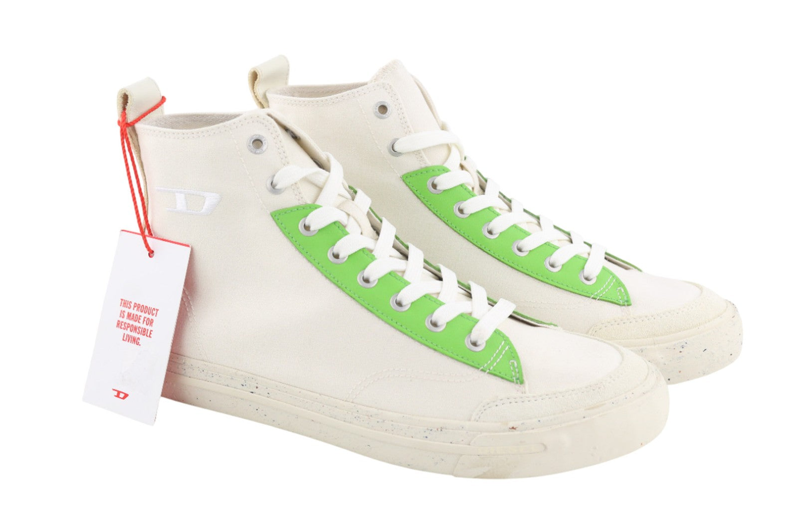 DIESEL A-Athos Mid Mens Sneakers EU43 UK9 White Almond Toe High Lace Trainers