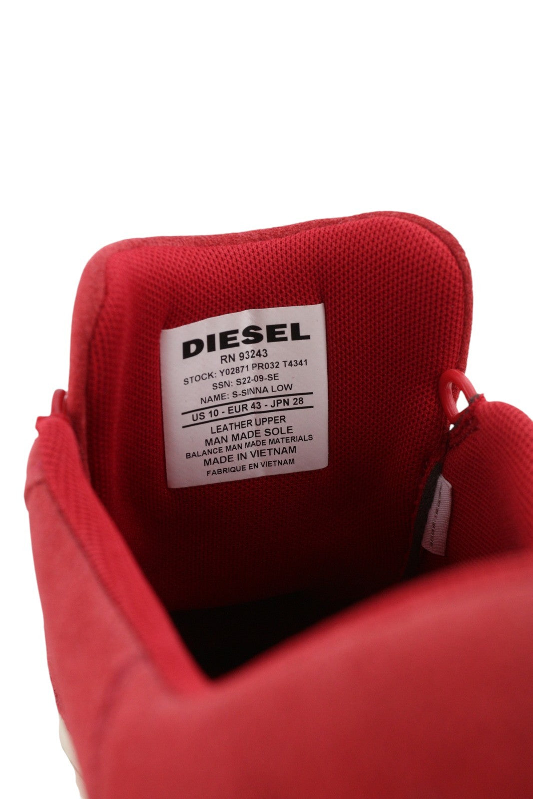 DIESEL S-Sinna Low Men Sneakers EU43 Red Leather Low Top Lace Up Logo RRP€150