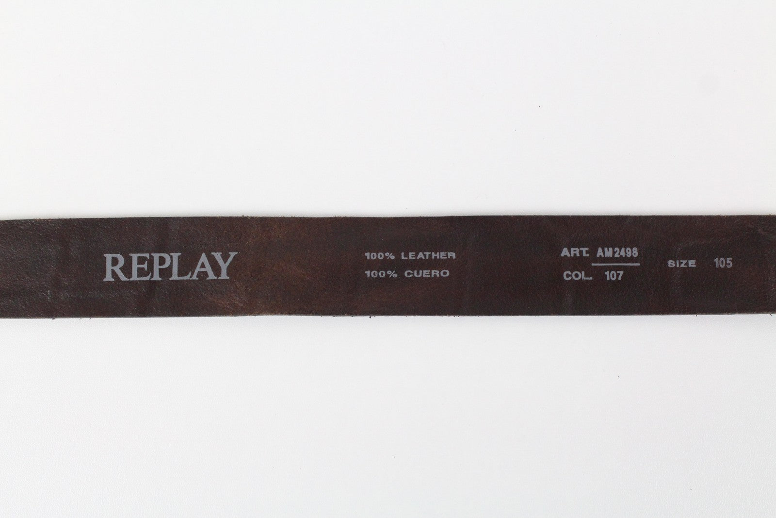 REPLAY Men's Belt 100 cm Brown Cow Leather Buckle Patterned Metal Fastener