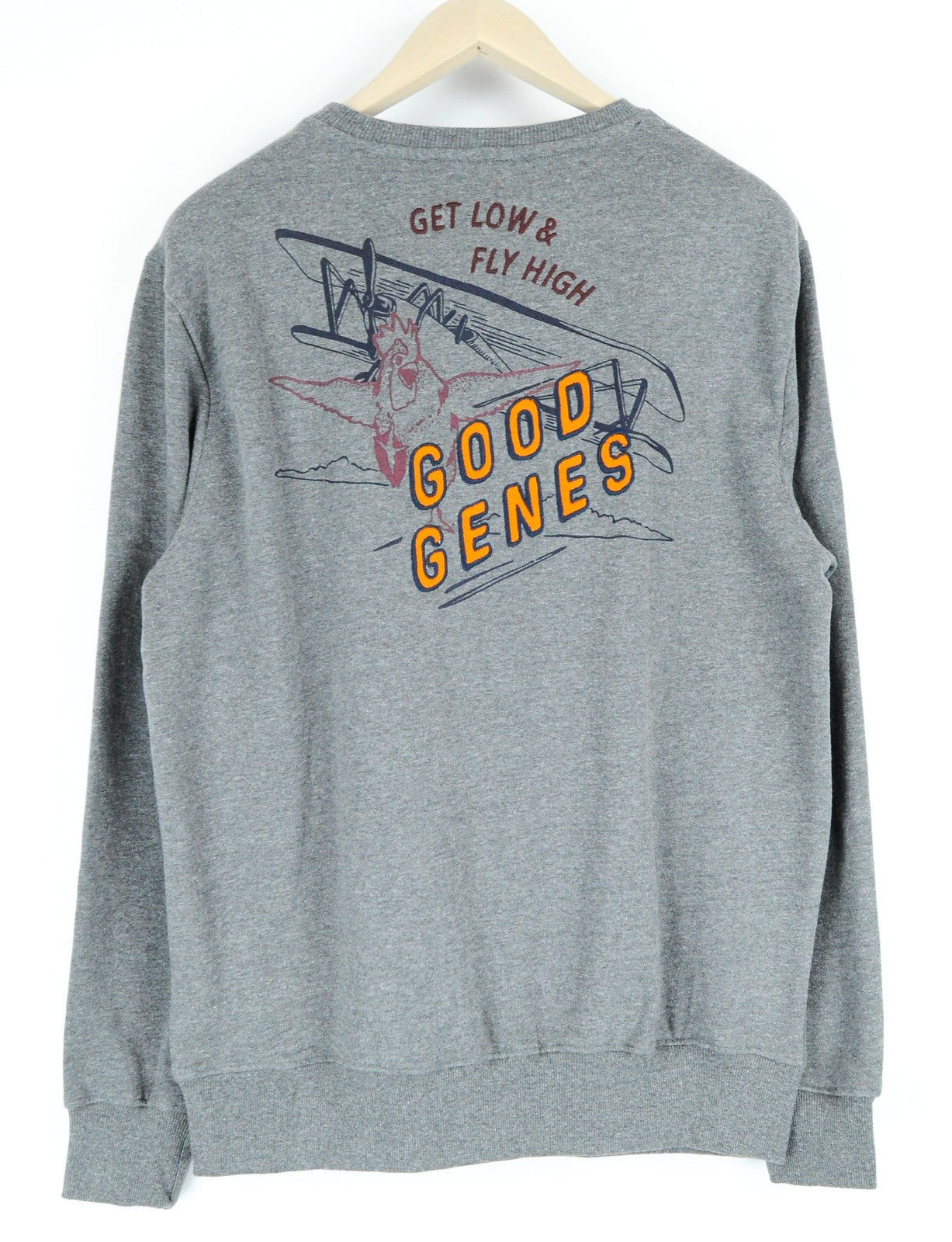 GOOD GENES Pullover L Grey Cotton Blend Long Sleeve Men's Logo Sweatshirt