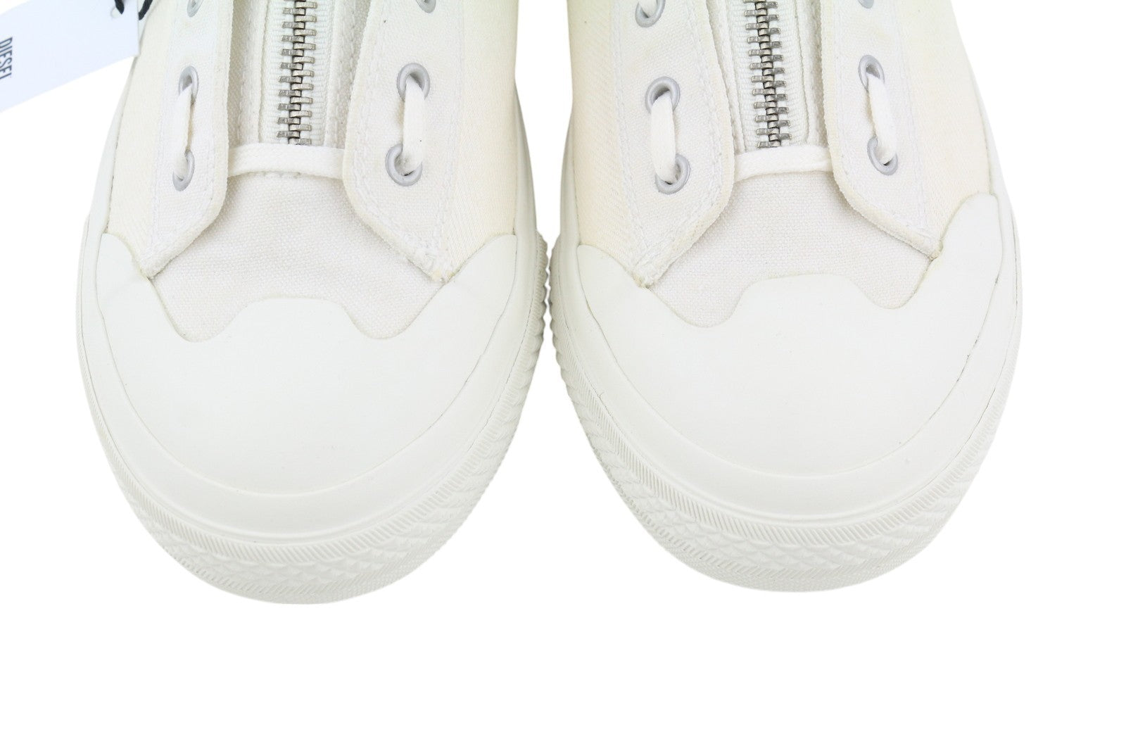 DIESEL S-Astico L Zip Men Sneakers EU44.5 White Zipper Low Almond Toe RRP€160