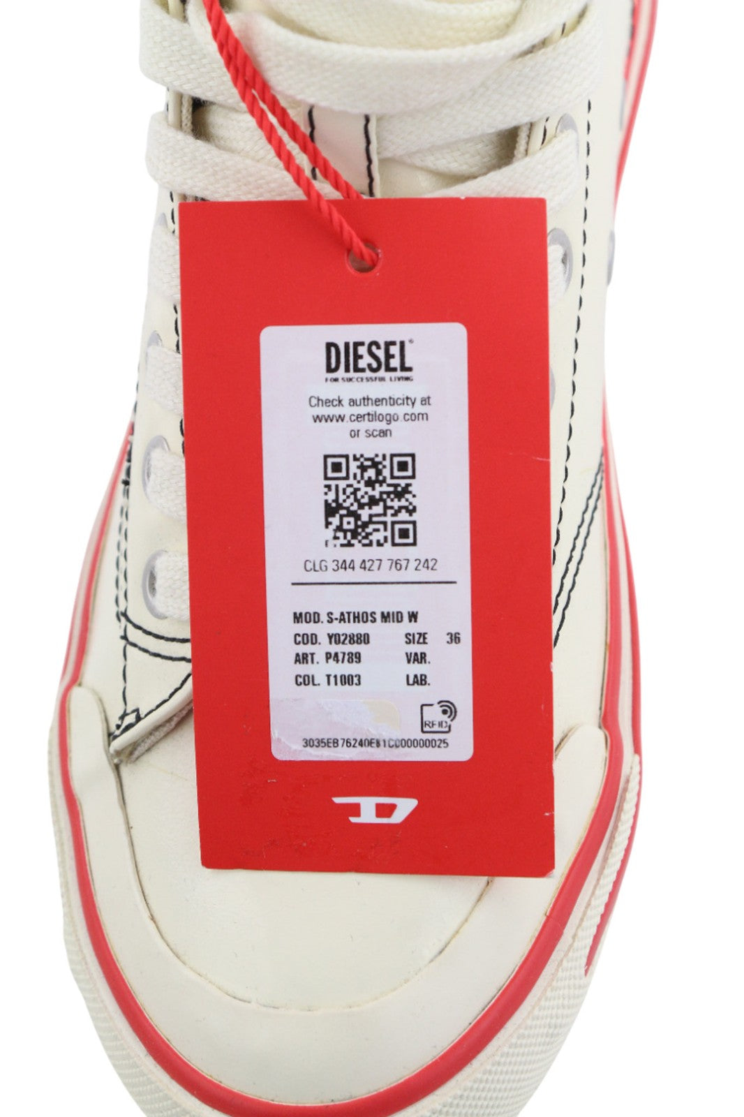 DIESEL A-Athos Mid Womens Sneakers EU36 UK4 White Almond Toe High Top RRP€175