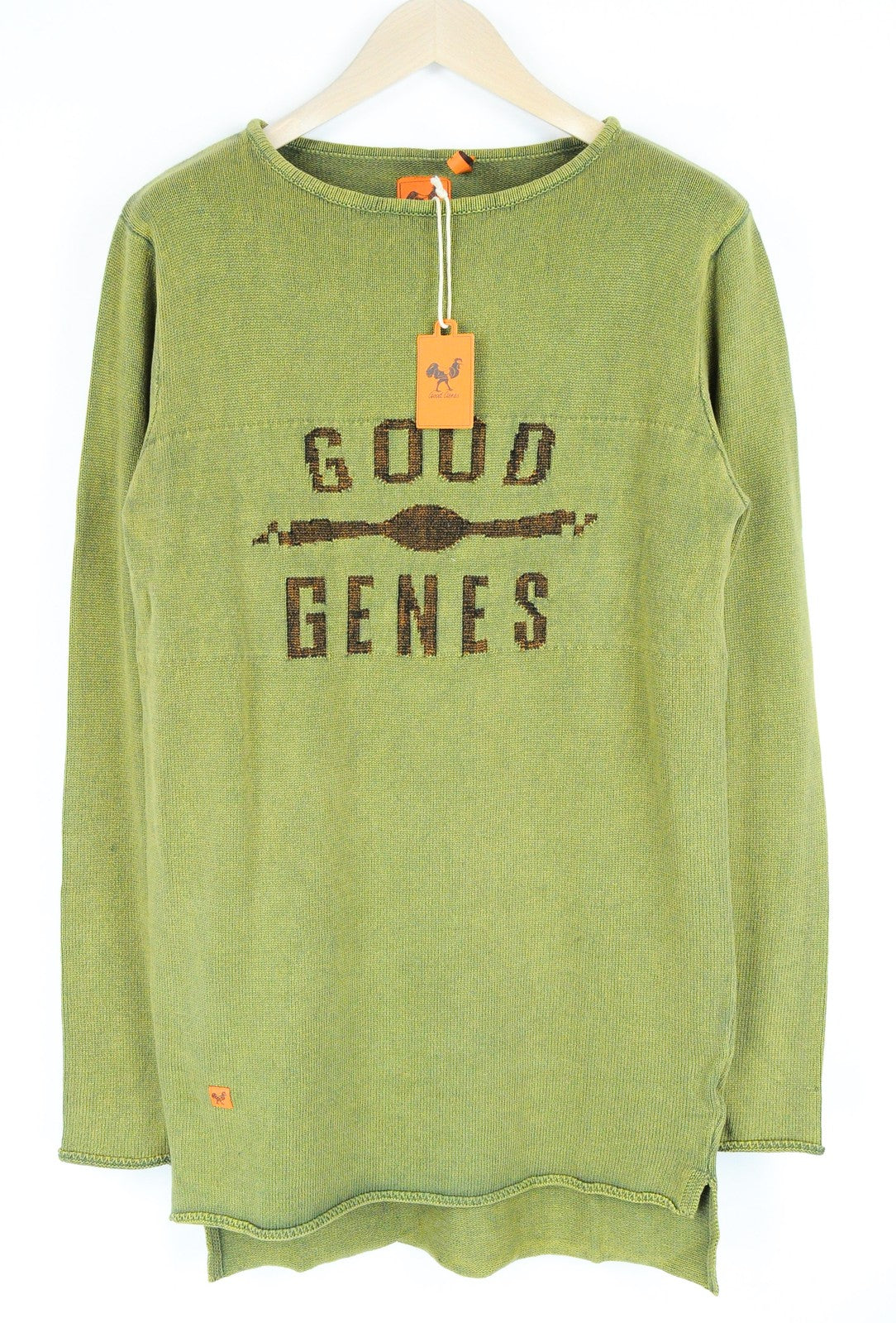 GOOD GENES Green Jumper M Men's Long Sleeve Knitted Cotton Logo Sweater Top