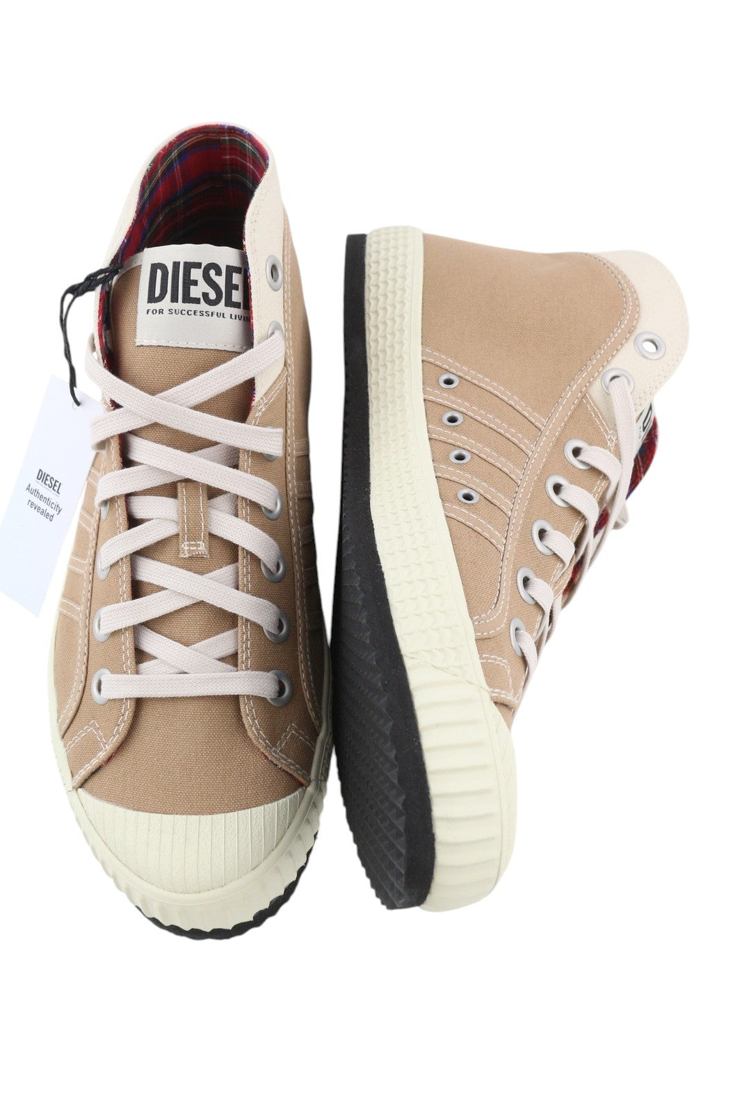 DIESEL S-Yuk MC Men Sneakers EU44.5 Beige Ankle Top Lace Up Almond Toe RRP€120