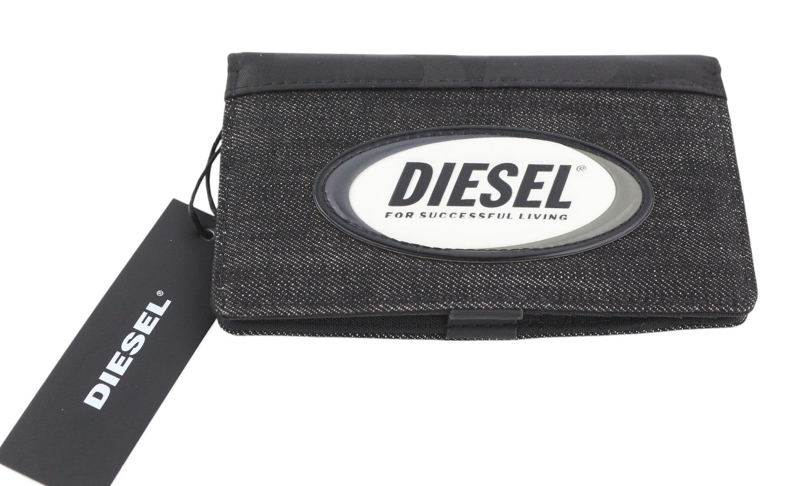DIESEL Dynamo Organiesel Men Wallet OS Dark Black Denim Look Front Logo Unisex