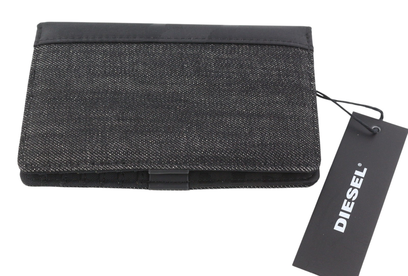 DIESEL Dynamo Organiesel Men Wallet OS Dark Black Denim Look Front Logo Unisex