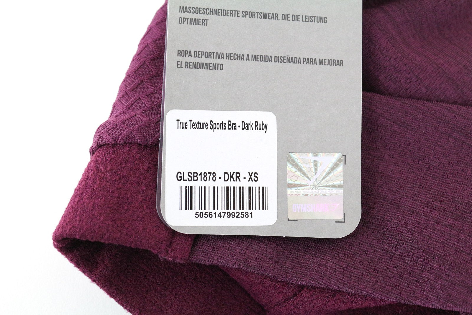 GYMSHARK True Texture Women's Sport Bra XS Ruby Crossback Workout Stretch Top