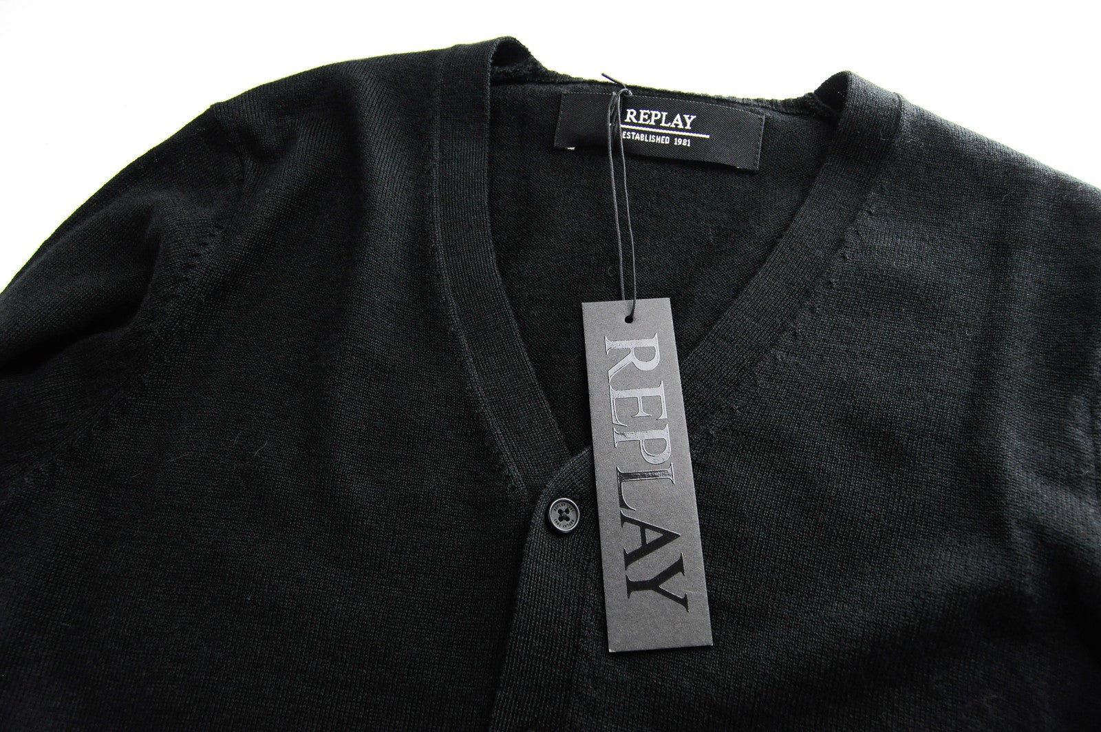 REPLAY Jumper M Black Wool Blend Long Sleeve Men's Knitted Cardigan Casual