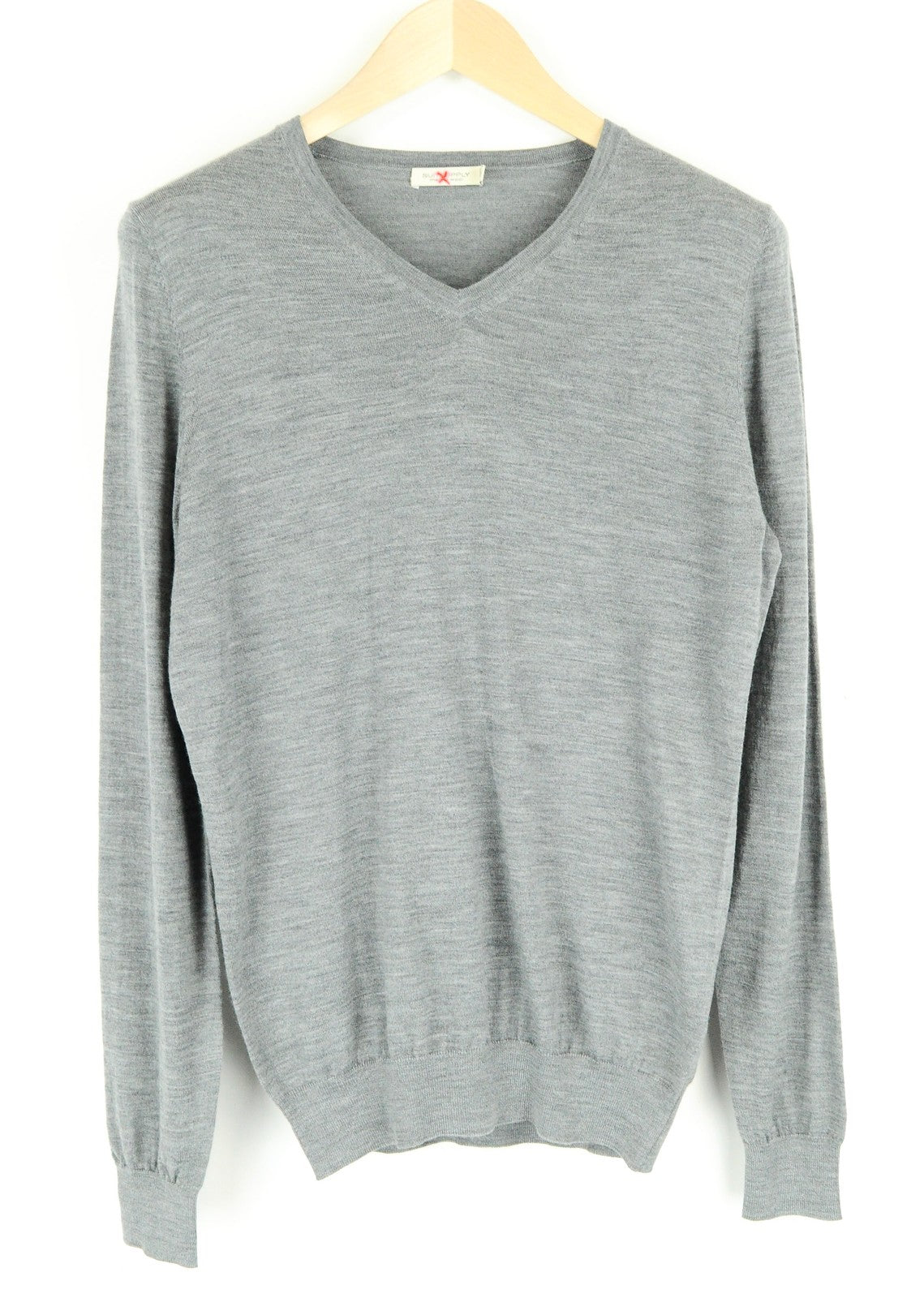 SUITSUPPLY Jumper S Grey V-Neck Merino Wool Knitted Long Sleeve Men's Sweater