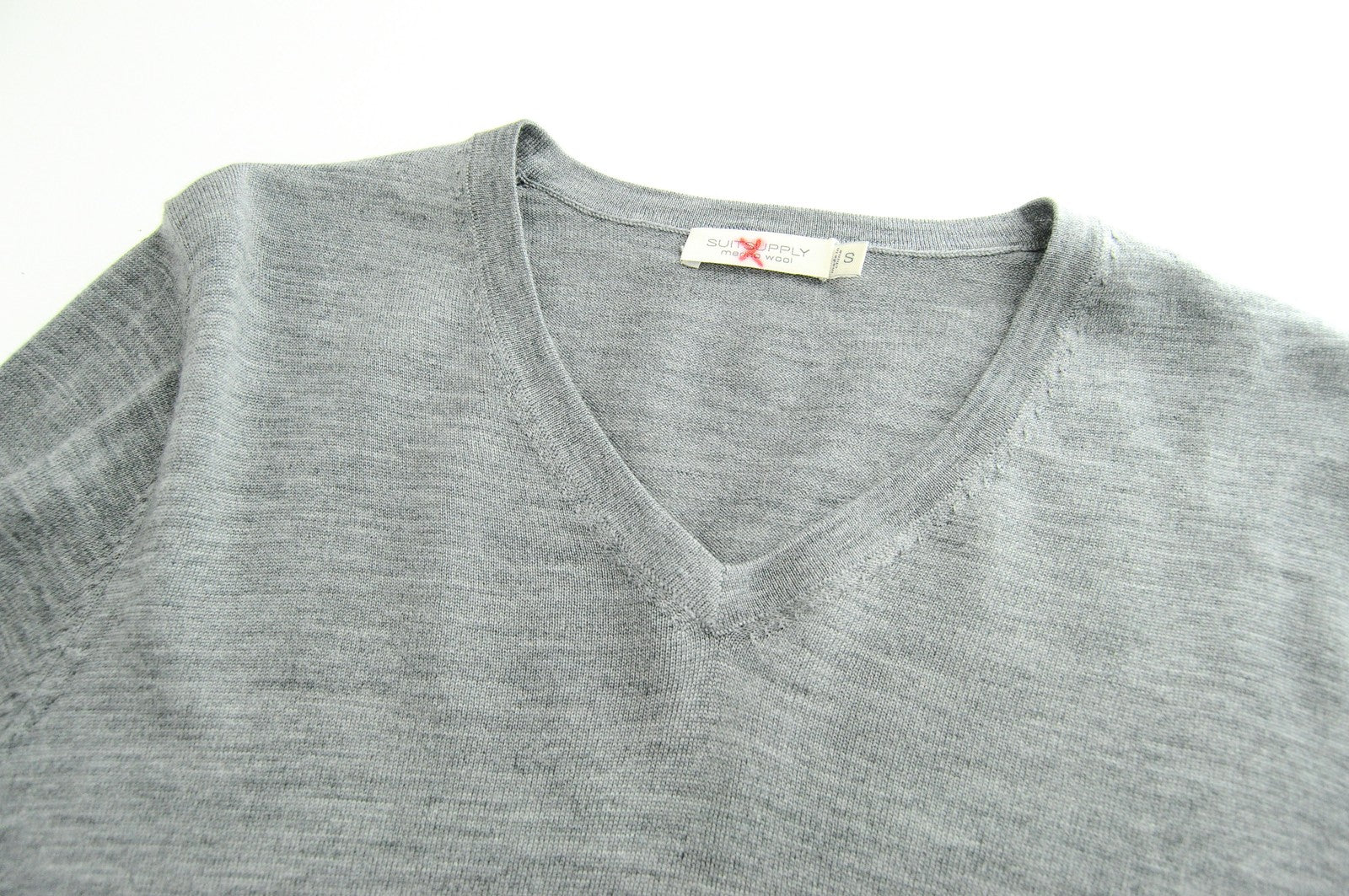 SUITSUPPLY Jumper S Grey V-Neck Merino Wool Knitted Long Sleeve Men's Sweater