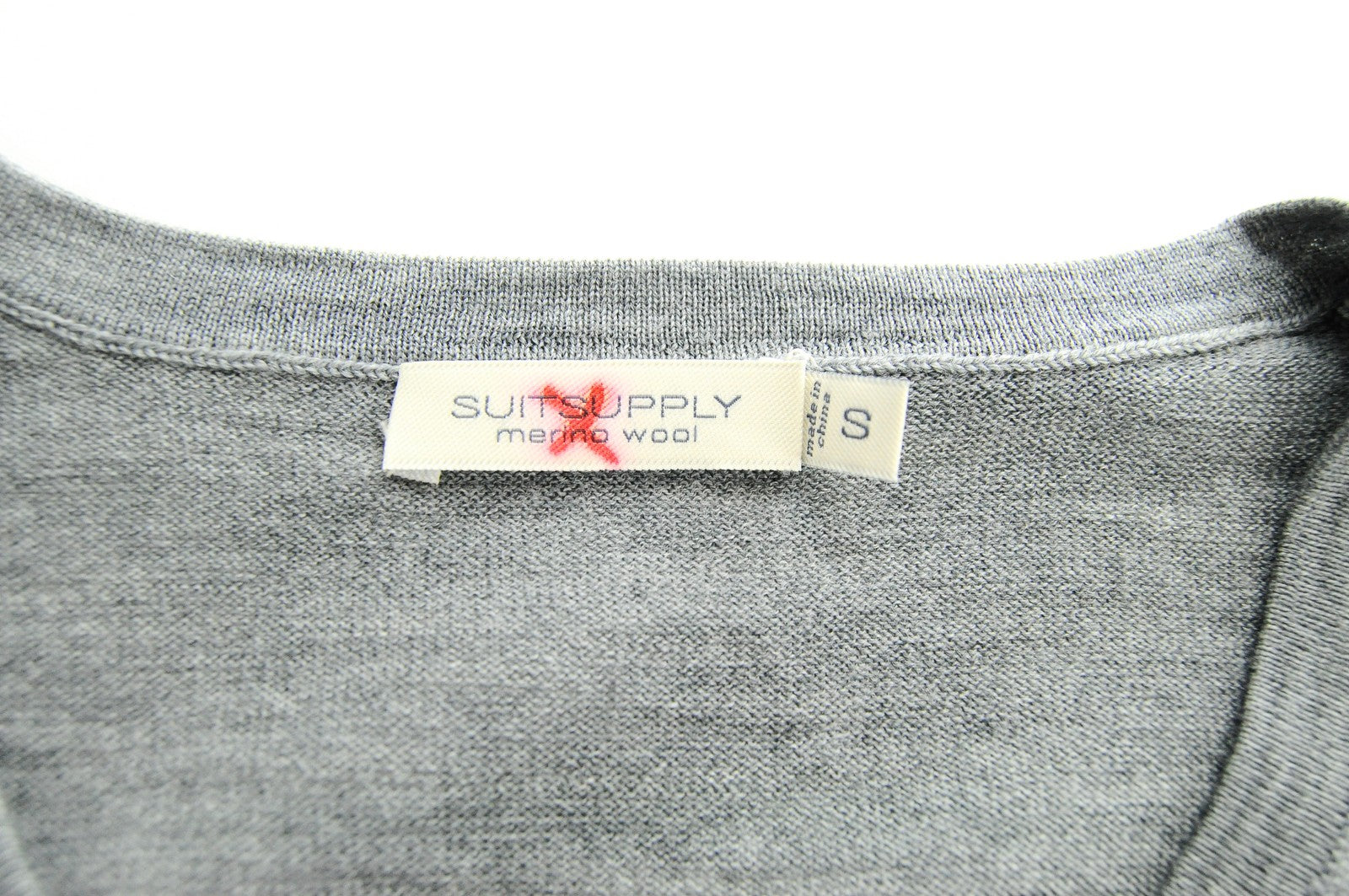 SUITSUPPLY Jumper S Grey V-Neck Merino Wool Knitted Long Sleeve Men's Sweater