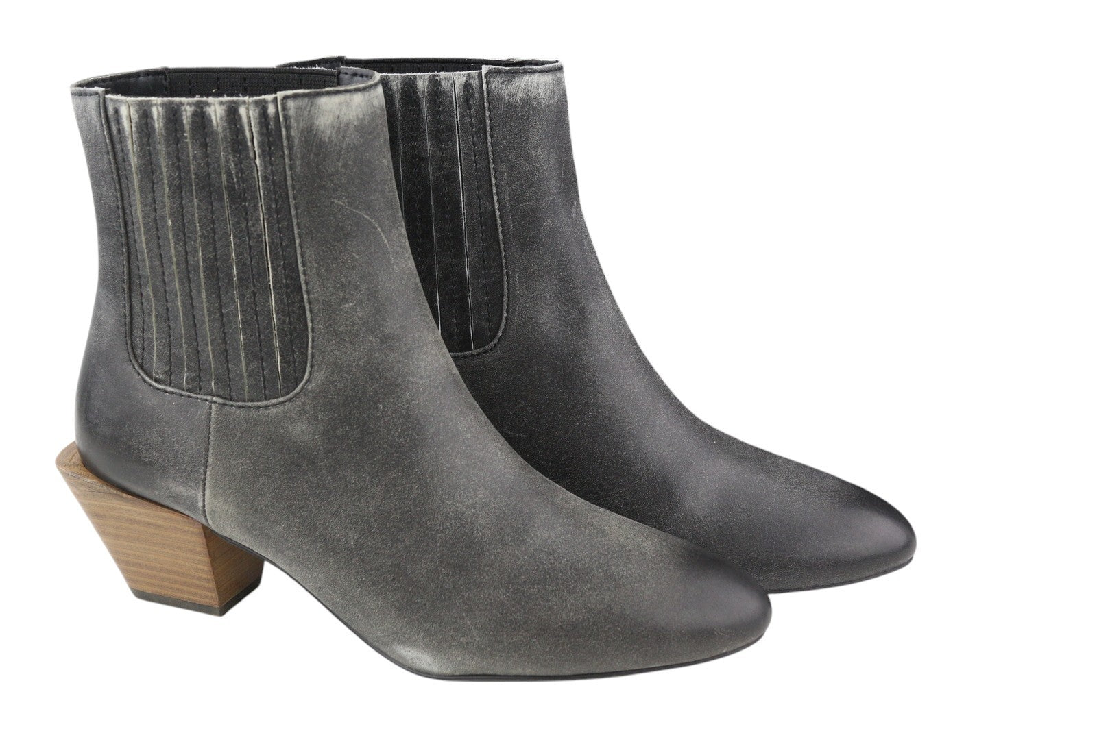 DIESEL D-Texanne CH Women Boots EU39 Grey Black Leather Cuban Heel Ankle RRP€295
