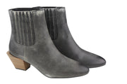 DIESEL D-Texanne CH Women Boots EU39 Grey Black Leather Cuban Heel Ankle RRP€295