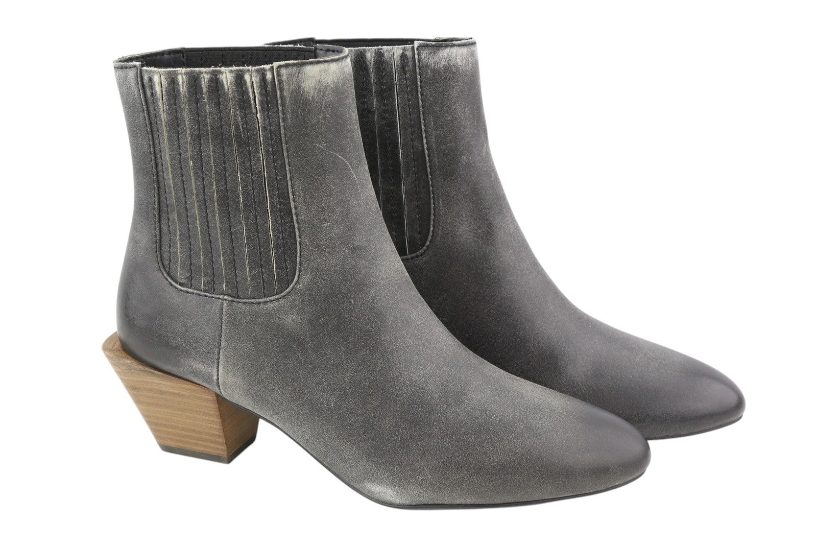 DIESEL D-Texanne CH Women Boots EU39 Grey Black Leather Cuban Heel Ankle RRP€295