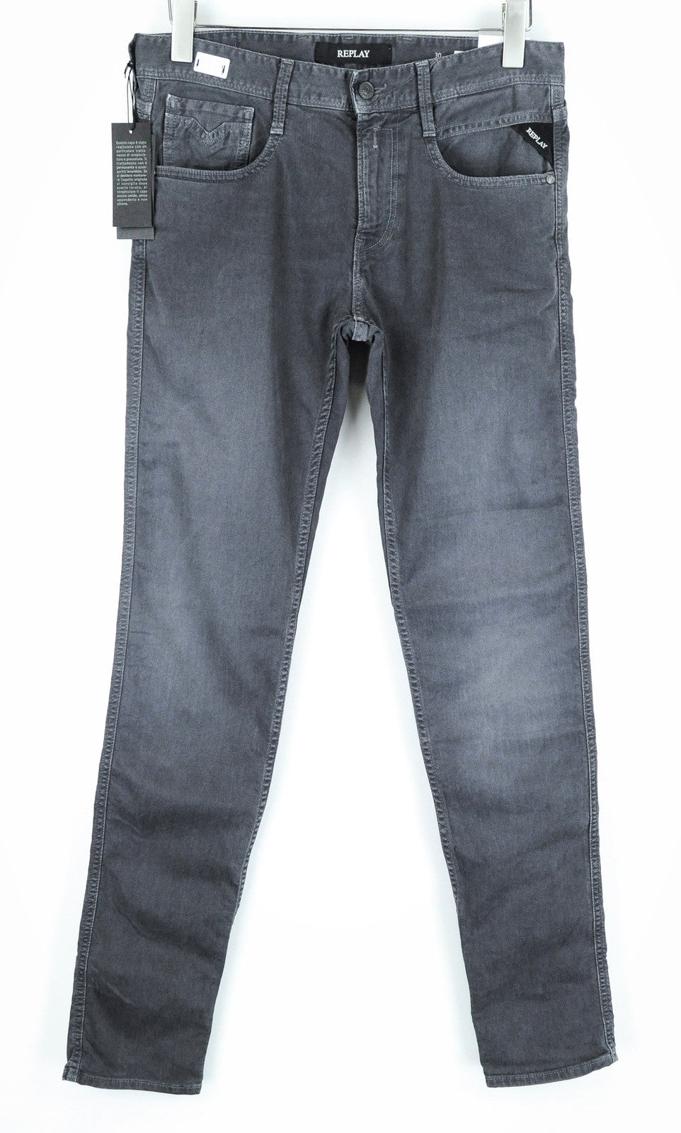 REPLAY Anbass Mens Jeans W30/L34 Slim Grey-Blue Washed Cotton Stretchy Pants