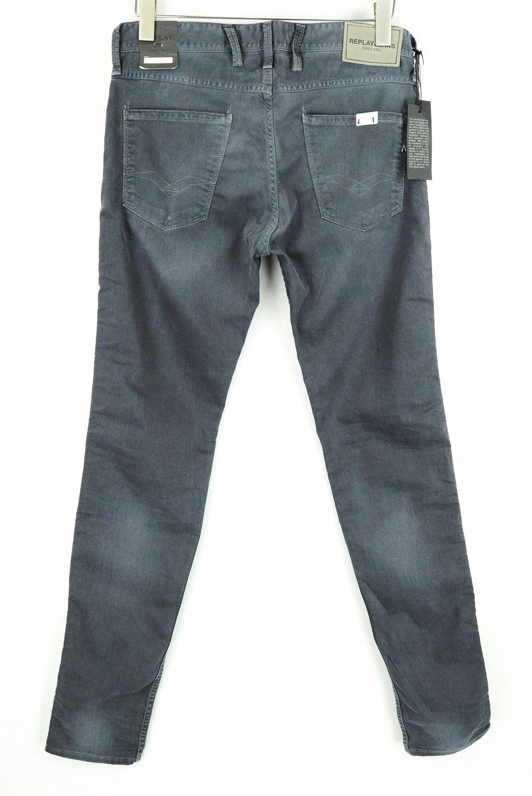 REPLAY Anbass Mens Jeans W30/L34 Slim Grey-Blue Washed Cotton Stretchy Pants