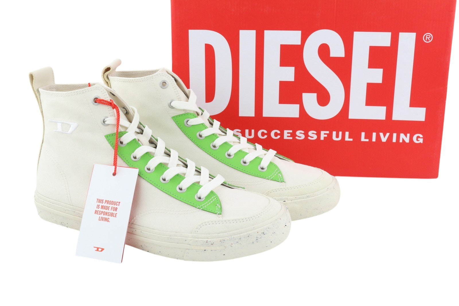 DIESEL S-Athos Mid Men Sneakers EU42.5 White Lace Up Almond Toe Logo RRP€175