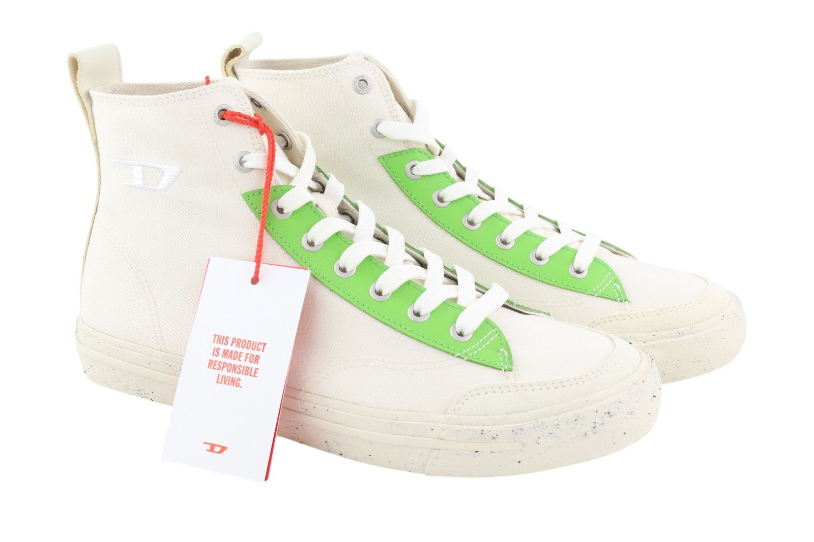 DIESEL S-Athos Mid Men Sneakers EU42.5 White Lace Up Almond Toe Logo RRP€175