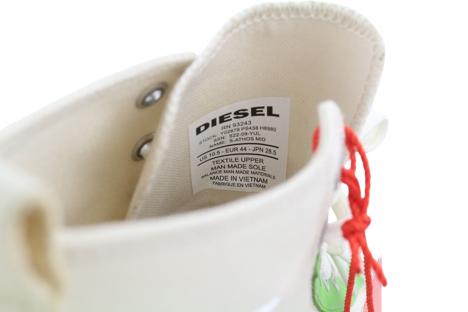 DIESEL S-Athos Mid Men Sneakers EU44 White Lace Up Almond Toe Logo RRP€175