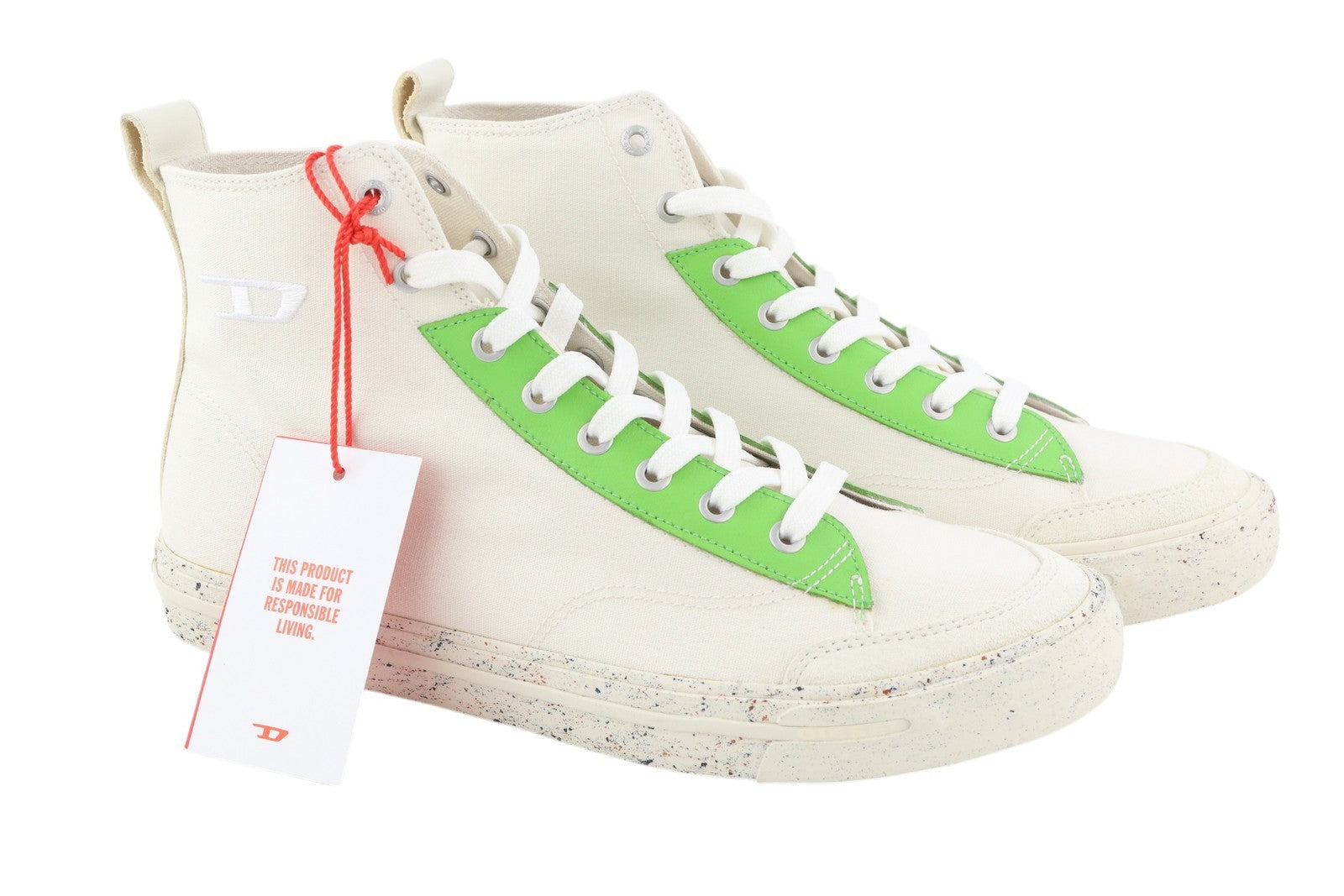 DIESEL S-Athos Mid Men Sneakers EU44 White Lace Up Almond Toe Logo RRP€175