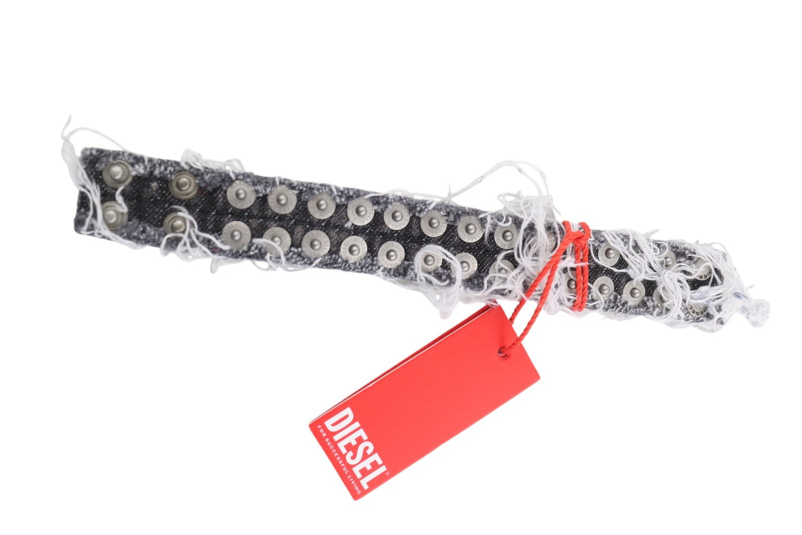 DIESEL A-Vets C Women Bracelet OS Black Denim Threads Details Silver Tone