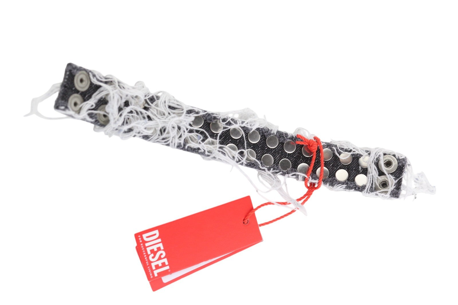 DIESEL A-Vets C Women Bracelet OS Black Denim Threads Details Silver Tone