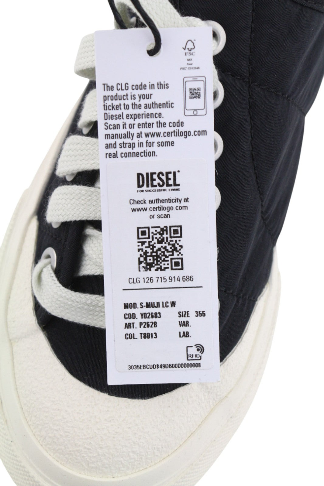DIESEL S-Muji LC Womens Sneakers EU35.5 UK3.5 Black Low Top Round Toe RRP€160