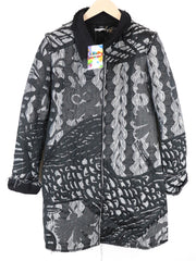 DESIGUAL Women's Coat 38 Grey Patterned Long Sleeve Collared Single Breasted