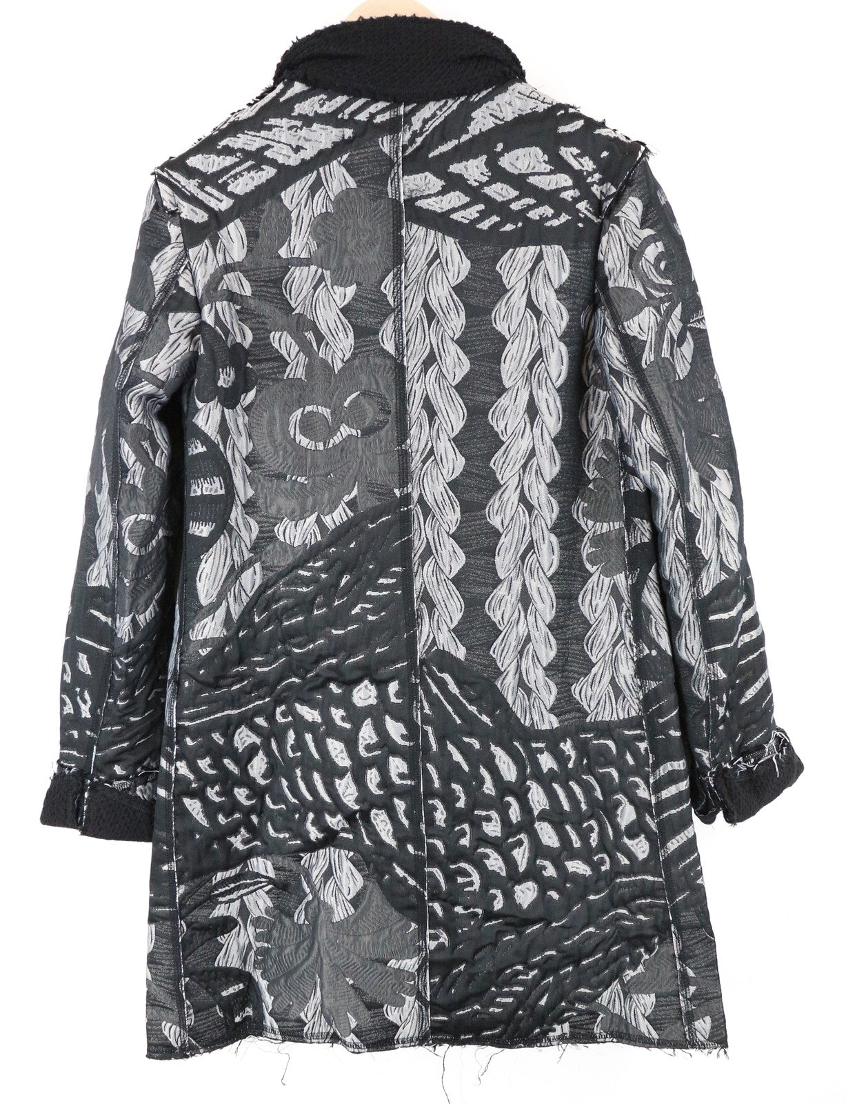 DESIGUAL Women's Coat 38 Grey Patterned Long Sleeve Collared Single Breasted