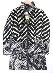 DESIGUAL Kytzia Women's Coat 38 Patterned Wool Blend Grey Single Breasted Lined