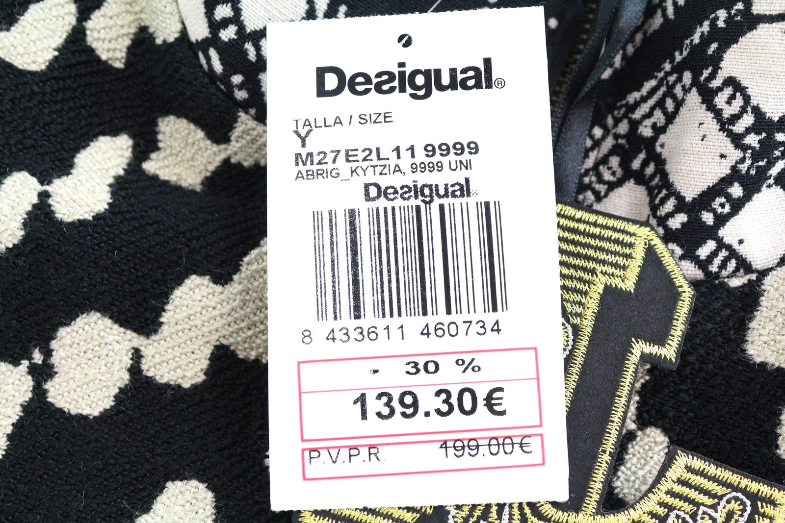 DESIGUAL Kytzia Women's Coat 38 Patterned Wool Blend Grey Single Breasted Lined