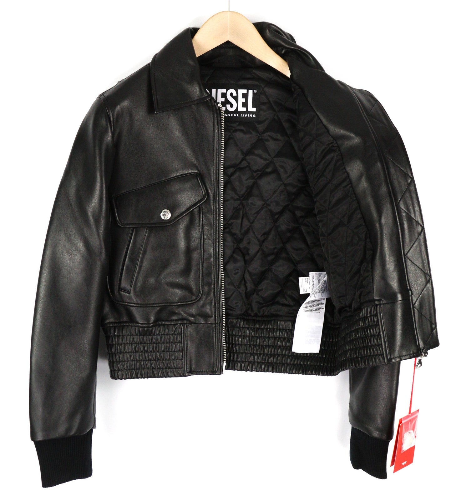 DIESEL G-Feijoa Womens Jacket S Black Coated Insulated  Neck Lined RRP395