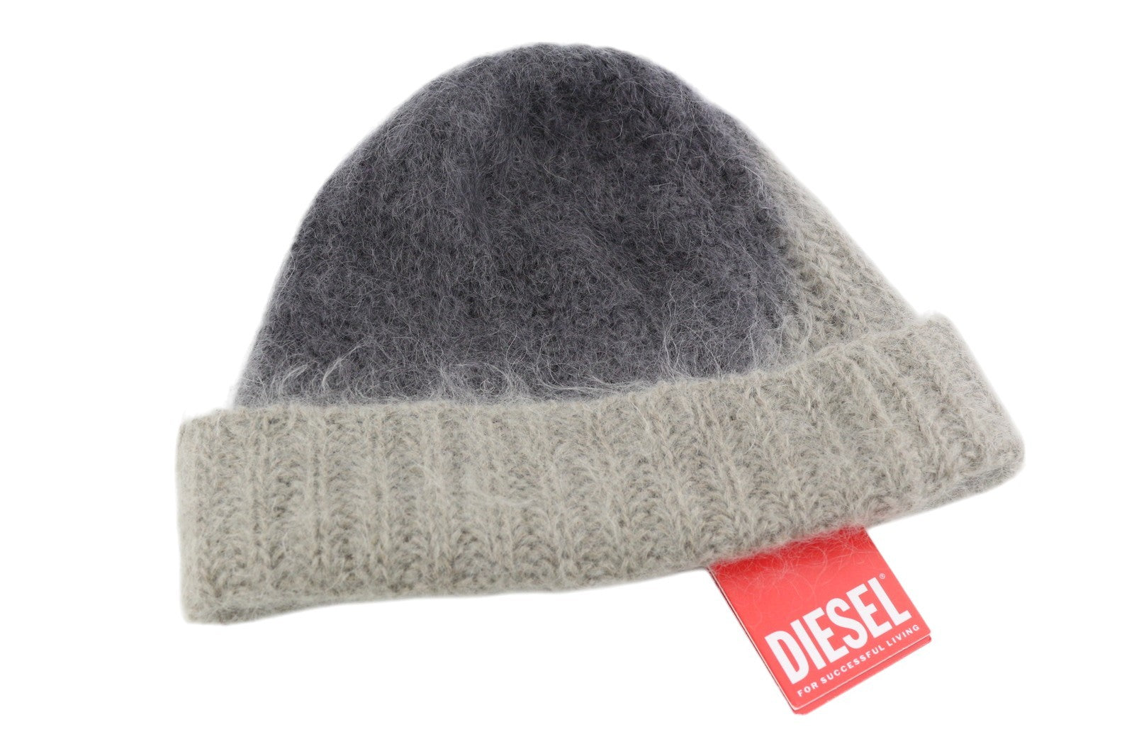 DIESEL K-Lelio Men Hat OS Grey Wool Blend Knitted Soft Stretchy RRP120