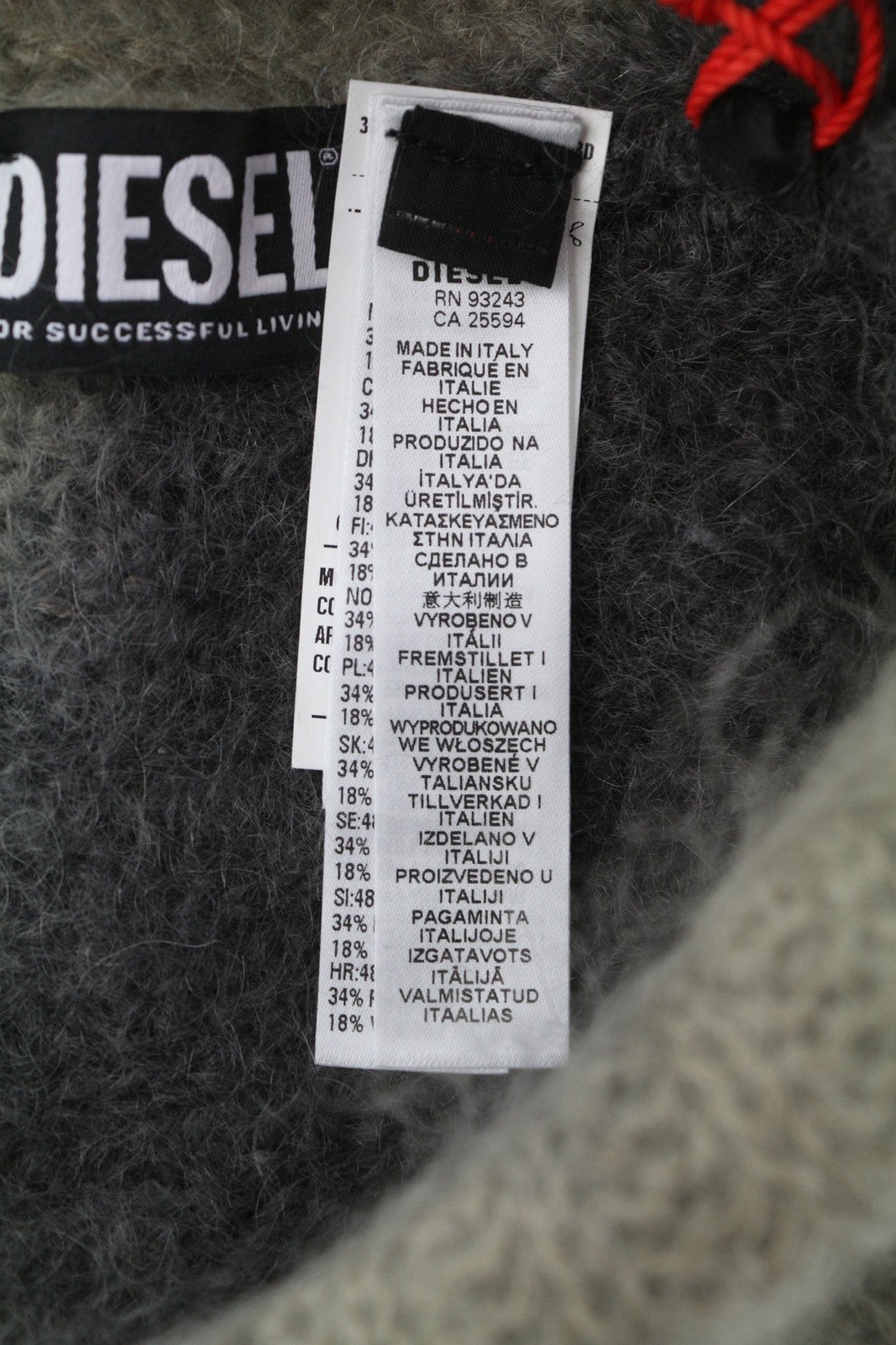 DIESEL K-Lelio Men Hat OS Grey Wool Blend Knitted Soft Stretchy RRP120