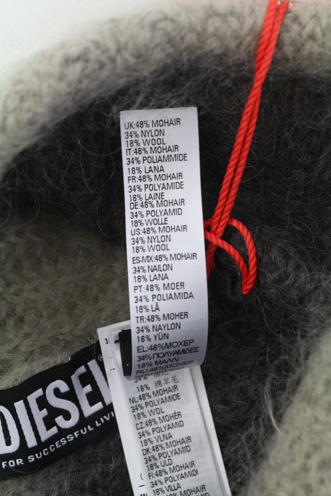 DIESEL K-Lelio Men Hat OS Grey Wool Blend Knitted Soft Stretchy RRP120