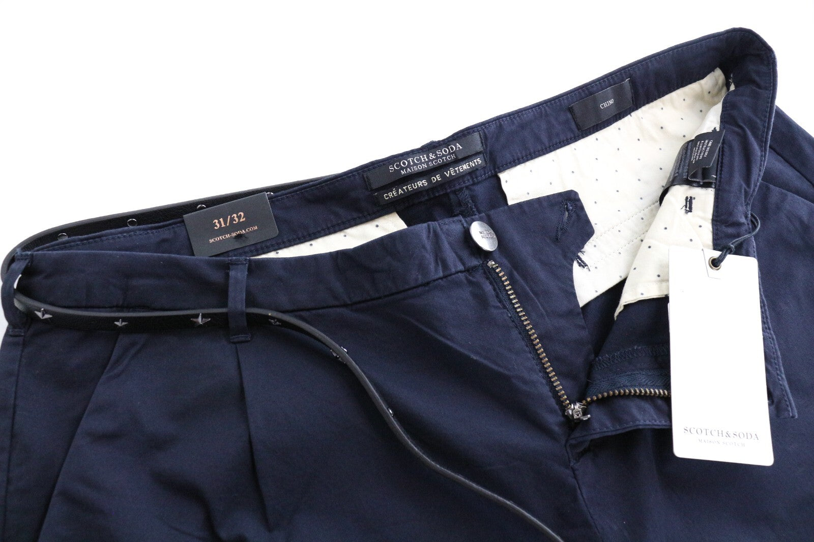 MAISON SCOTCH Women's Trousers W31/L32 Navy Chino Cropped Pleated Stretch Fit