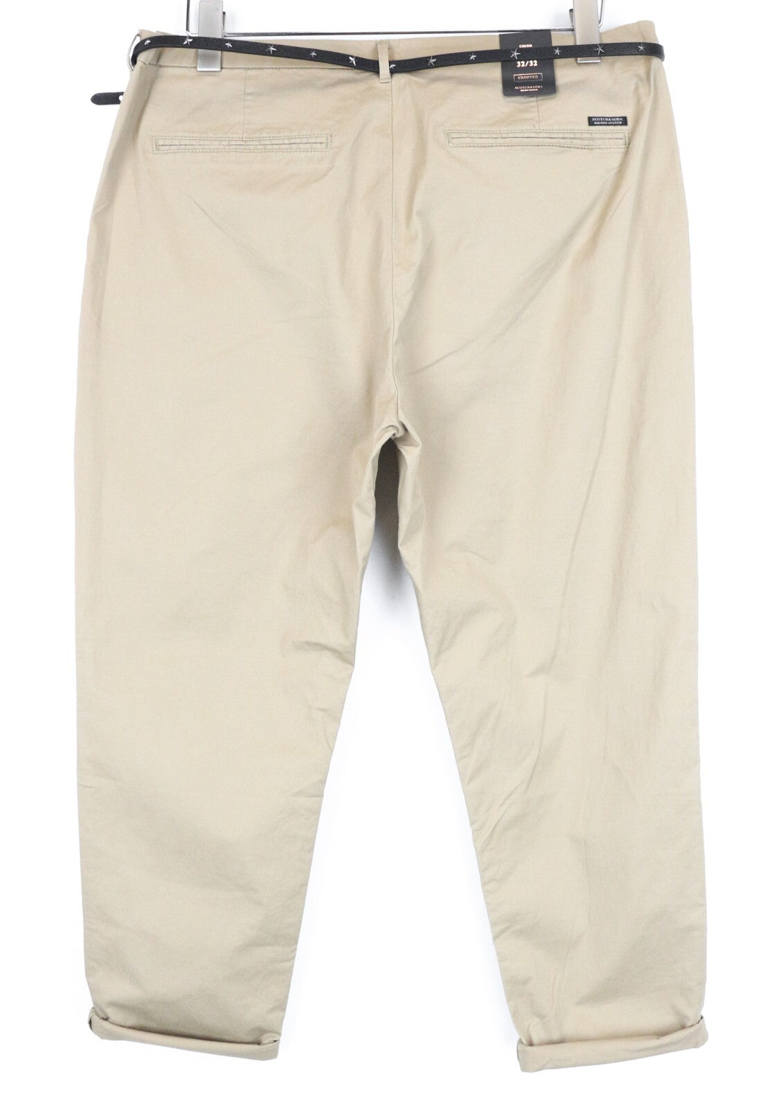 MAISON SCOTCH Women's Trousers W32/L32 Brown Cotton Cropped Pleated Chino Pants