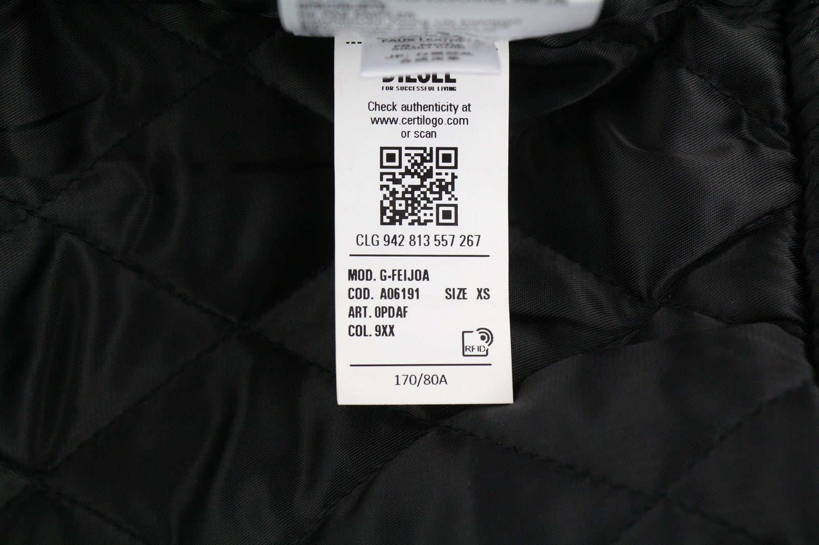 DIESEL G-Feijoa Womens Jacket XS Black Coated Insulated  Neck Lined RRP€395