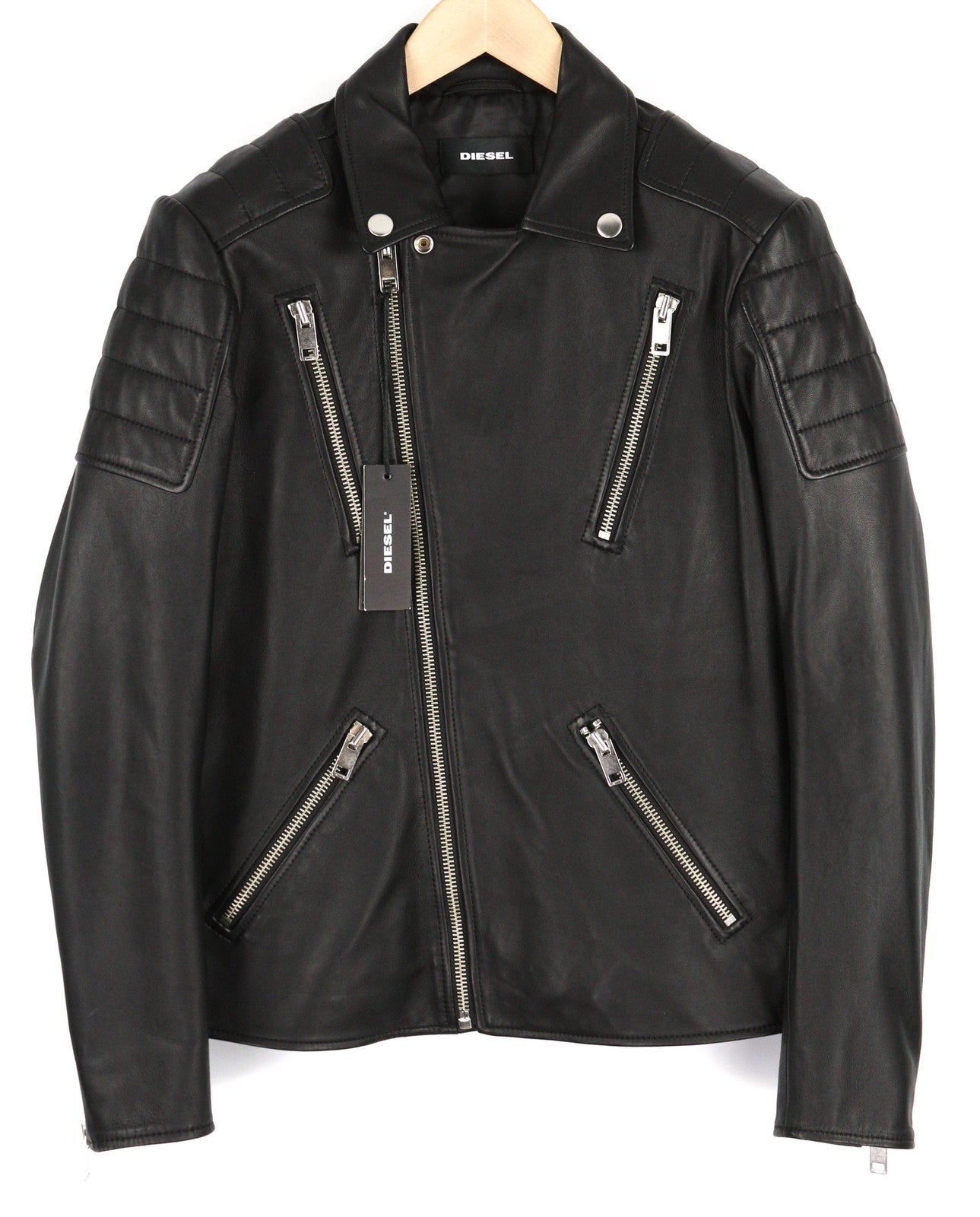 DIESEL R-Pusmir Mens Jacket M Black Sheep Leather Asymmetrical Zip RRP€655