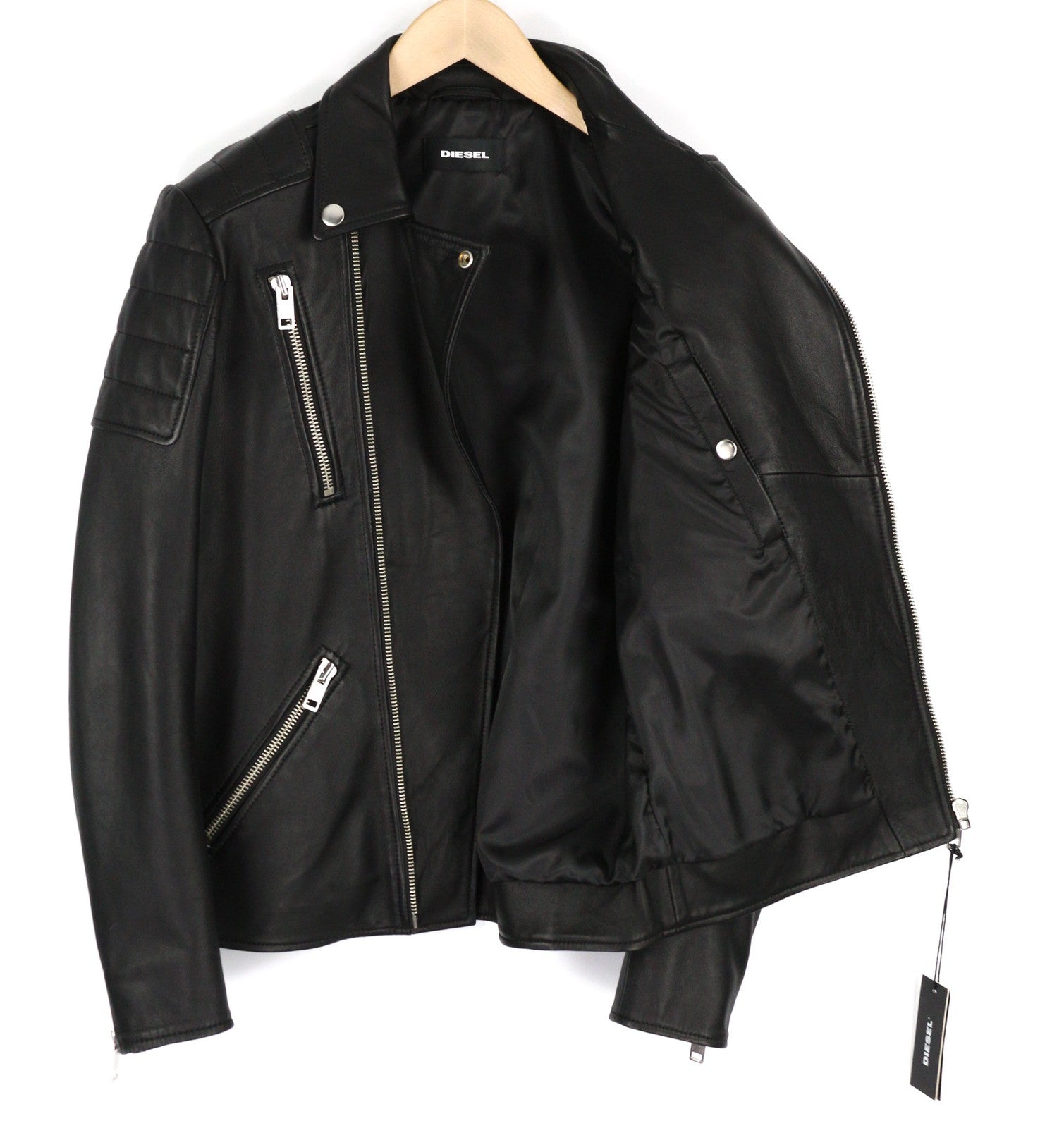 DIESEL R-Pusmir Mens Jacket M Black Sheep Leather Asymmetrical Zip RRP€655