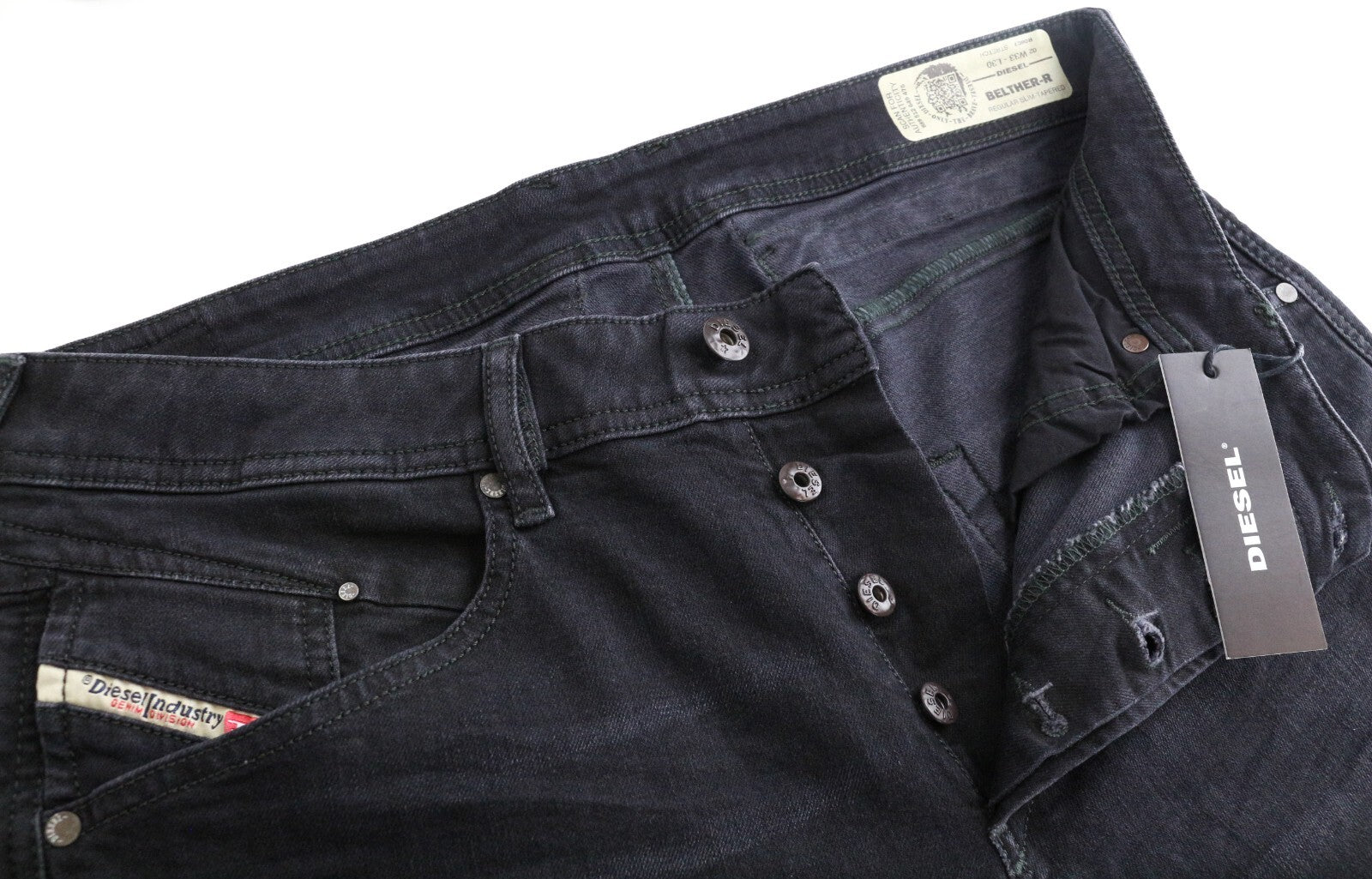 DIESEL Belther-R R06C7 Men's Jeans W33/L30 Slim Tapered Black Washed Stretch