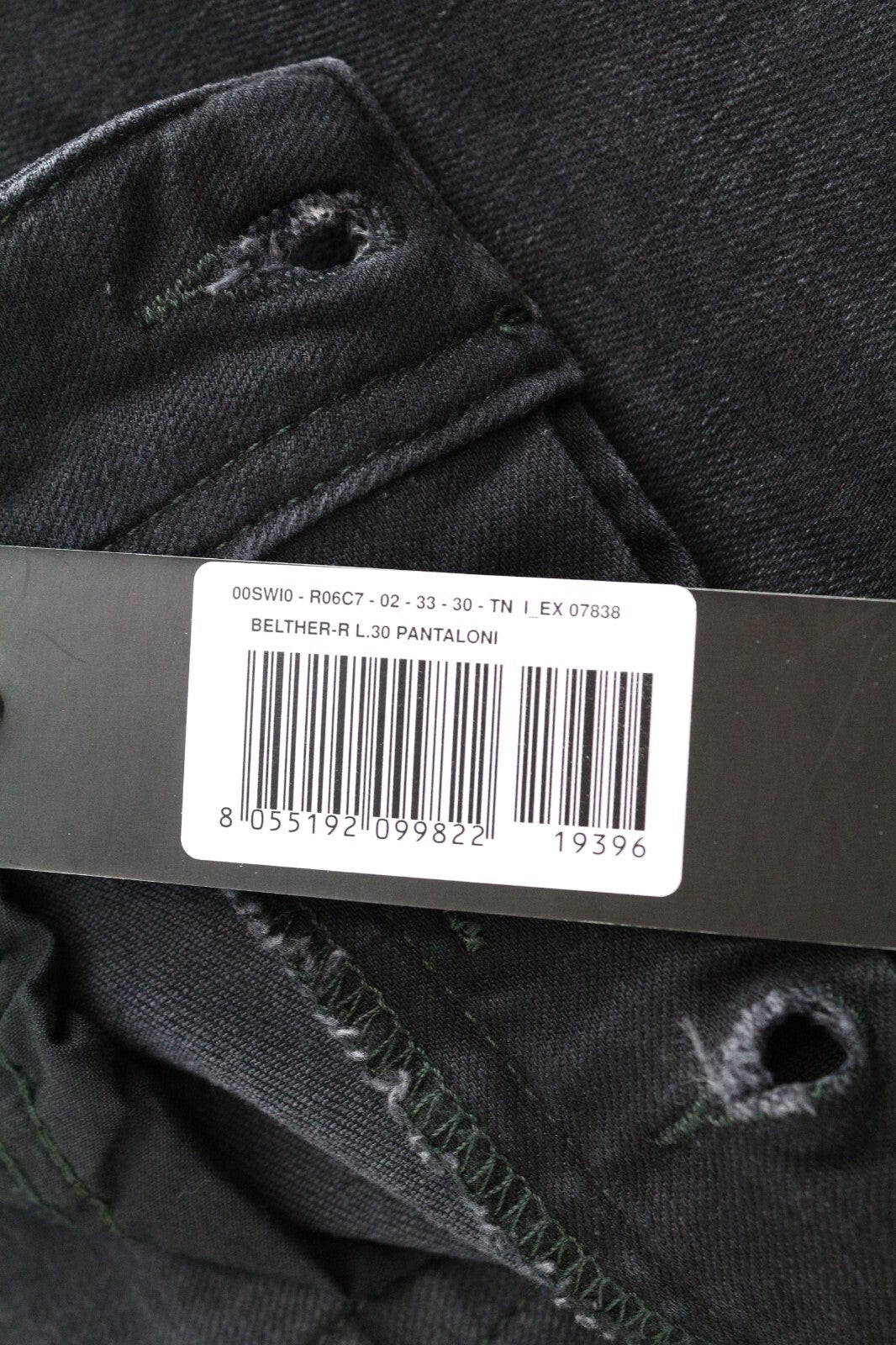 DIESEL Belther-R R06C7 Men's Jeans W33/L30 Slim Tapered Black Washed Stretch