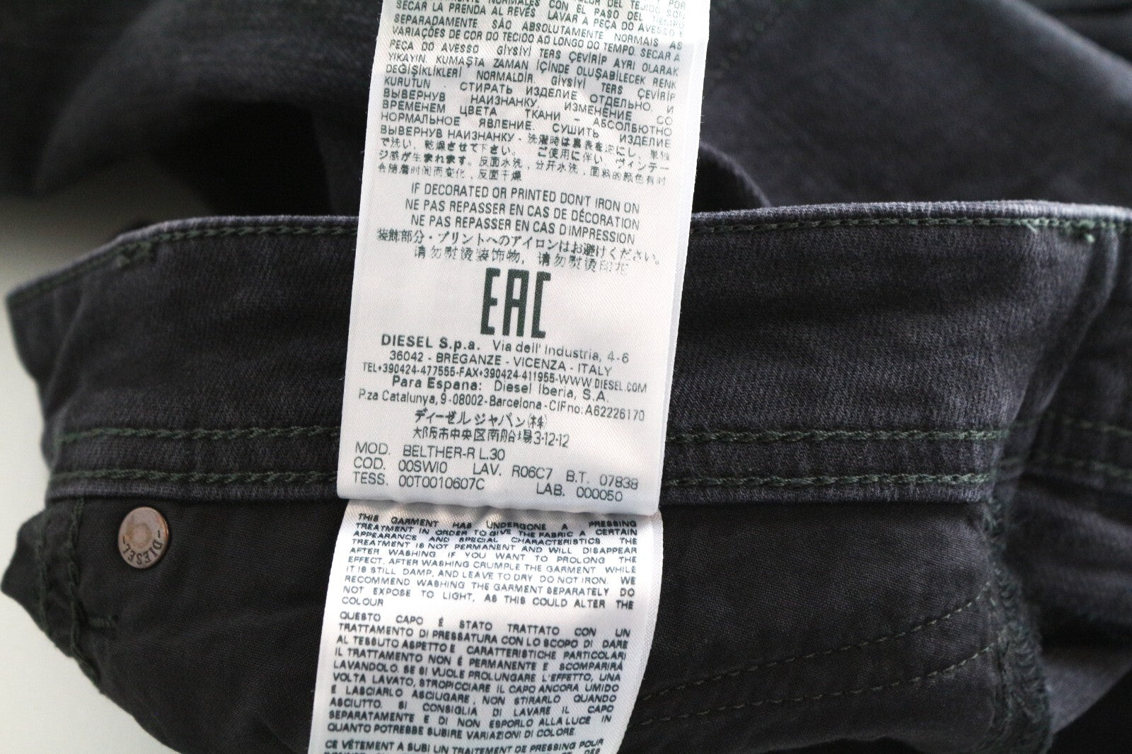 DIESEL Belther-R R06C7 Men's Jeans W33/L30 Slim Tapered Black Washed Stretch